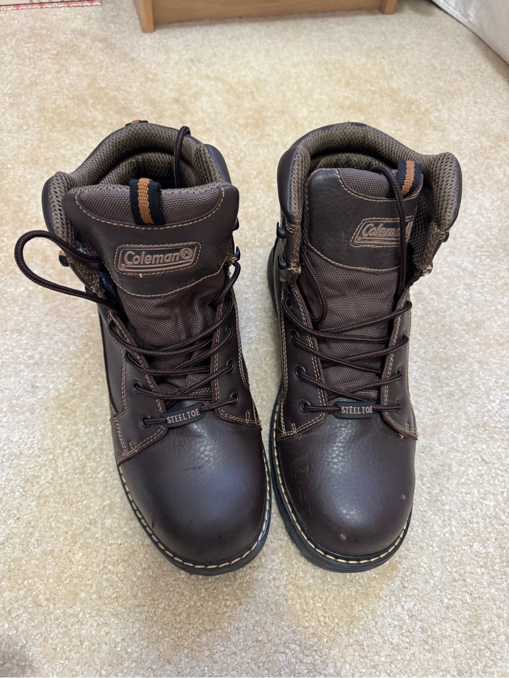 Coleman Men’s Brown Steel Toe Work Boots size 12.